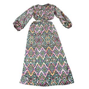 Zara Cut Out Maxi Dress Womens XS Geometric Boho Resort Travel Wedding Guest